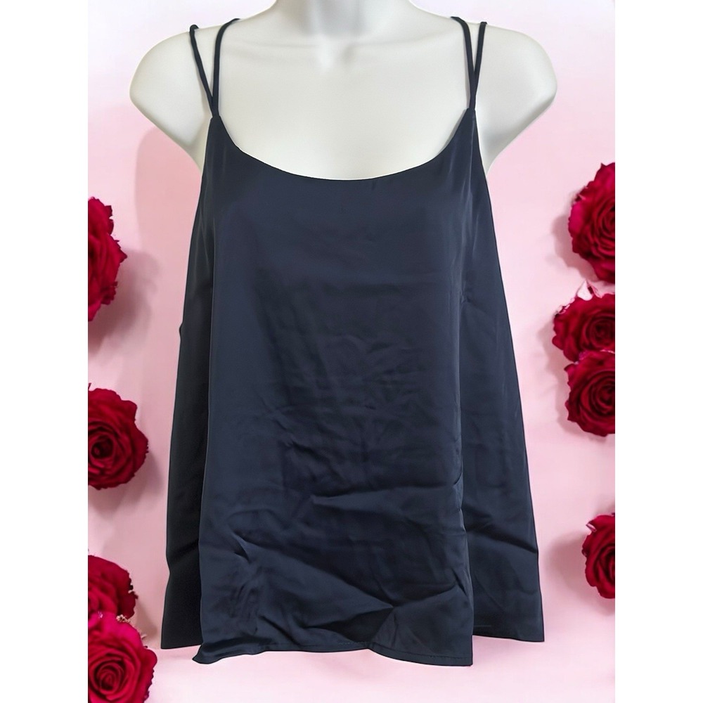 NWT Auden Satin Cami Size XL Navy Blue Cross Adjustable Straps Sexy Comfort